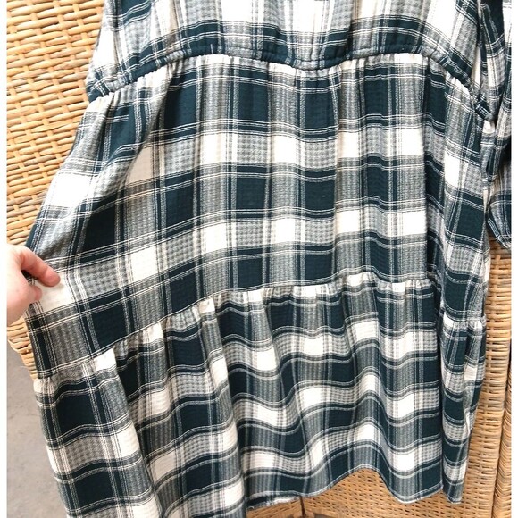 Knox Rose 3x Plaid Dress Midi Green White Button Up Cottage Core Prairie Pockets - Picture 3 of 8